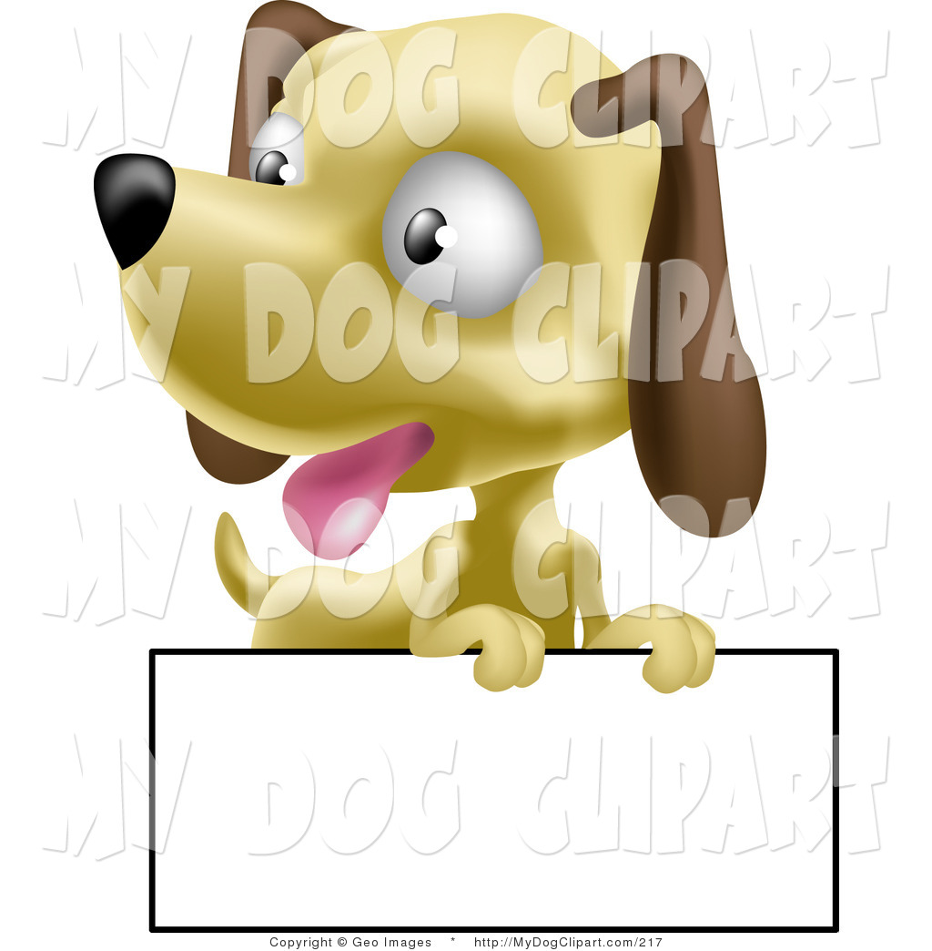 Clip Art Of A Cute Little Hound Dog Puppy With A Blank White Sign    