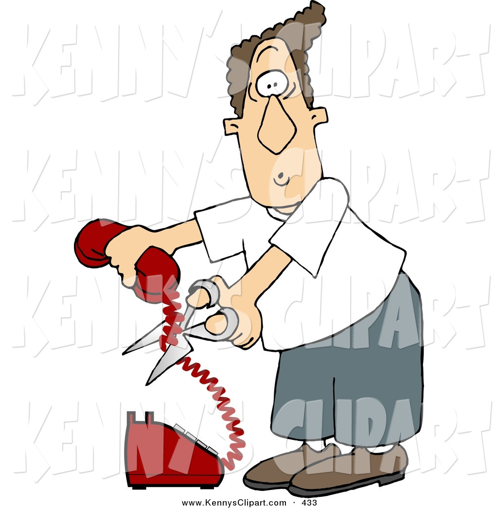 Clip Art Of An Angry White Man Cutting The Phone Cord To Avoid    