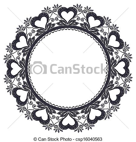 Clip Art Vector Of Round Openwork Lace Border With Hearts Realistic    