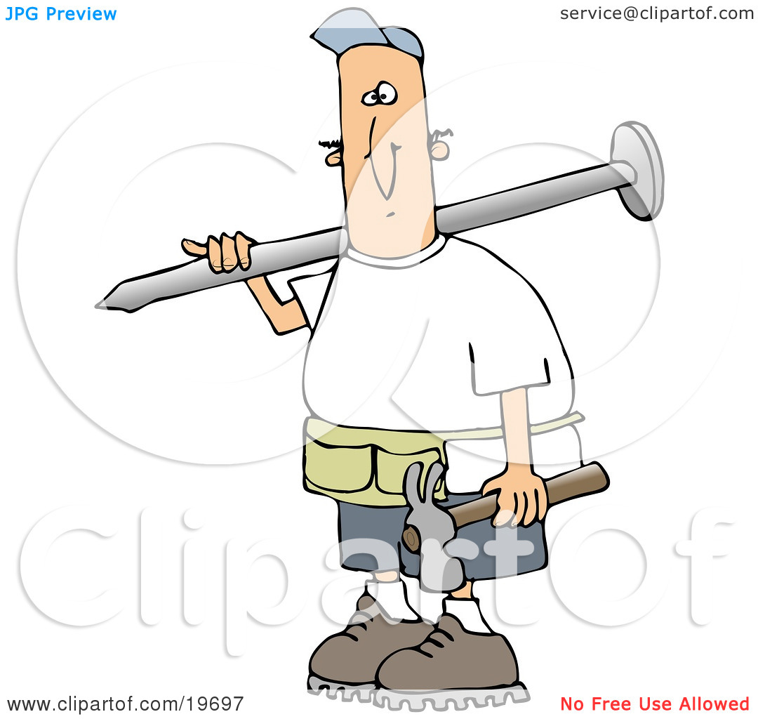 Clipart Illustration Of A White Construction Worker Guy Carrying A
