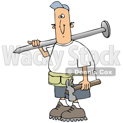 Clipart Illustration Of A White Construction Worker Guy Carrying A