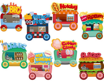 Digital Food Cart Clip Art   Icecre Am Cart Hotdog Cart Burger Cart    