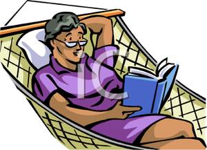 Older Lady Reading In A Hammock   Royalty Free Clipart Picture