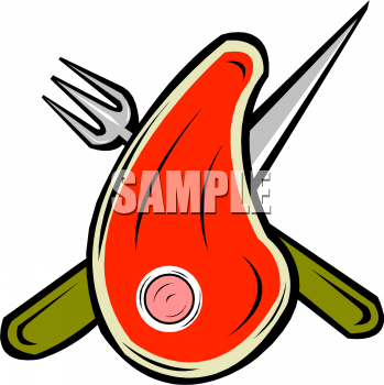 Raw Steak With A Knife And Fork Clipart Image