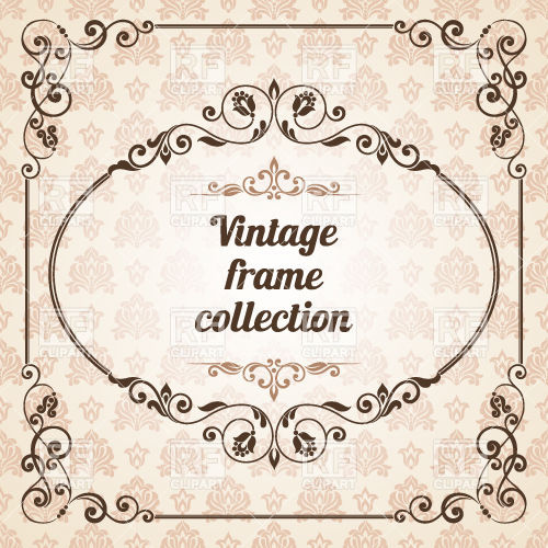 Round And Square Vintage Frames With Curly Elements On Damask Ornament    