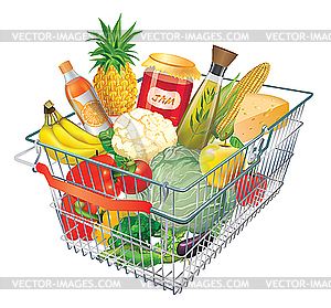 Shopping Cart With Food   Vector Clip Art