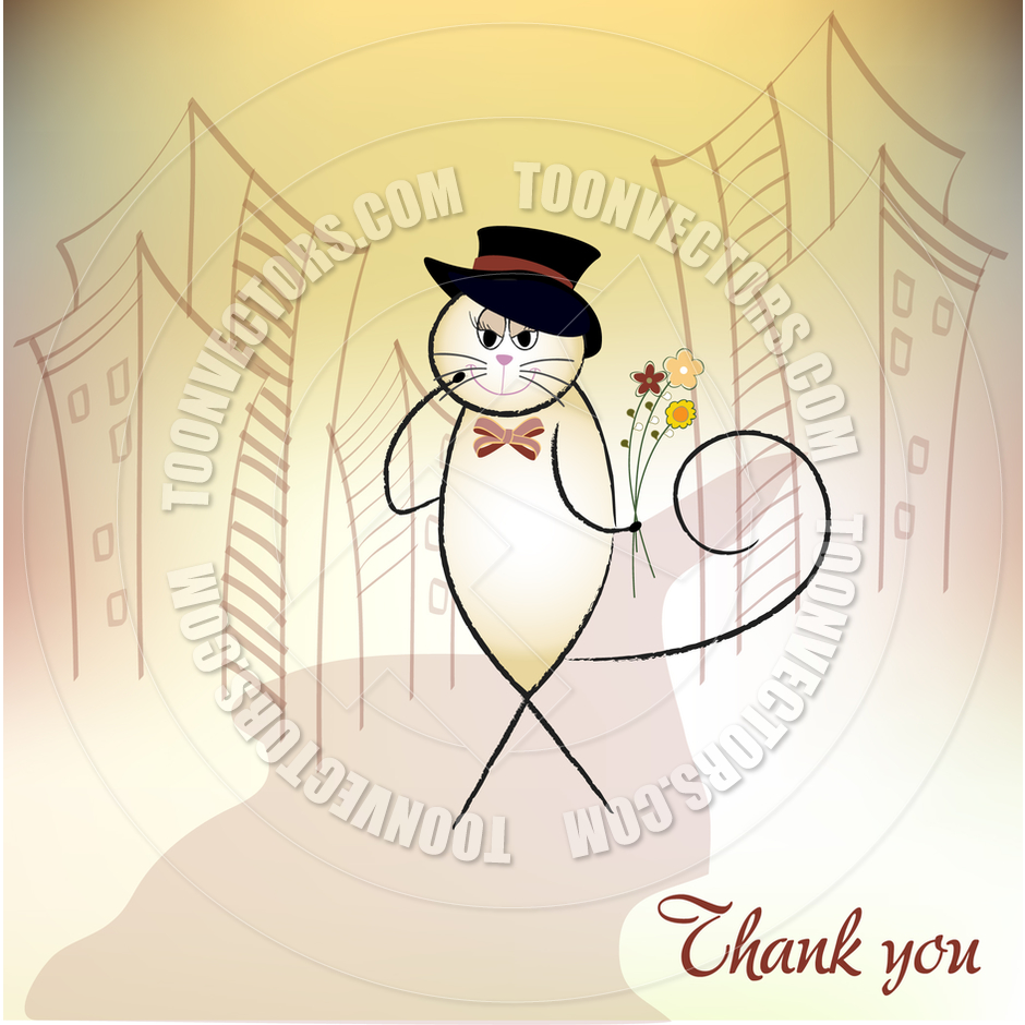 Thank You Greeting Card With Cat By Claudia Balasoiu   Toon Vectors