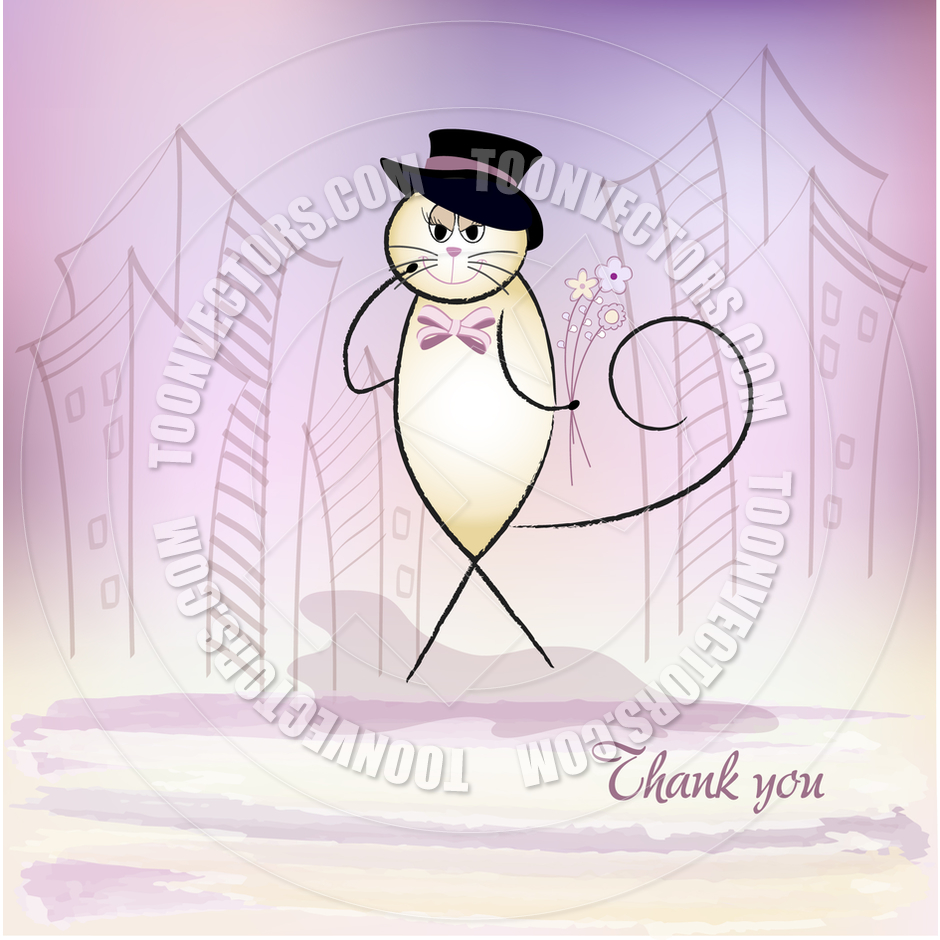 Thank You Greeting Card With Cat By Claudia Balasoiu   Toon Vectors