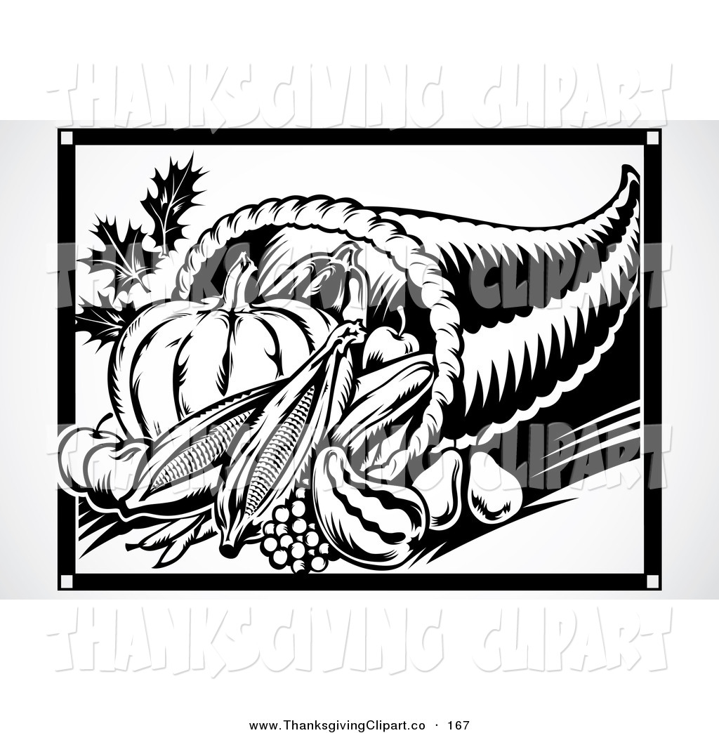 Vector Clip Art Of A Black And White Drawing Of A Cornucopia Full Of