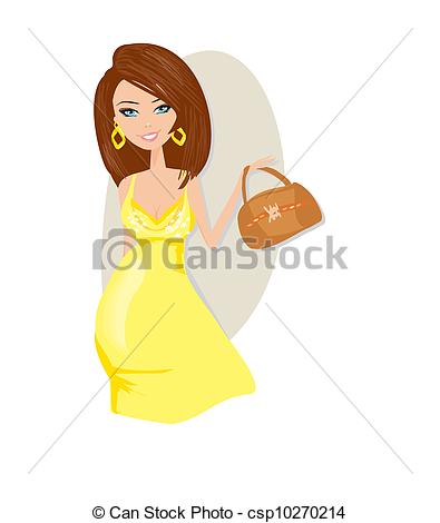 Vector Clip Art Of Beautiful Pregnant Woman On Shopping For Her New