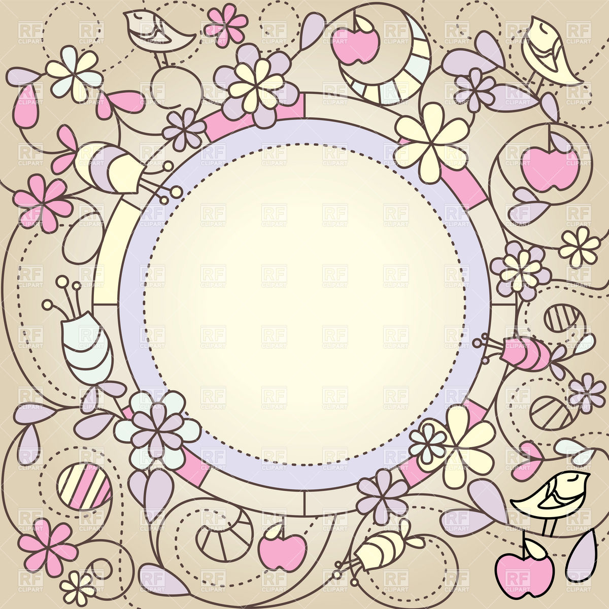 Vintage Card With Round Frame And Curly Elements 20174 Borders    