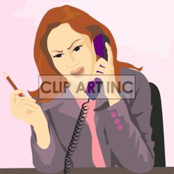 Woman Looks Mad While She Talks On The Phone Holding A Pencil Clipart    