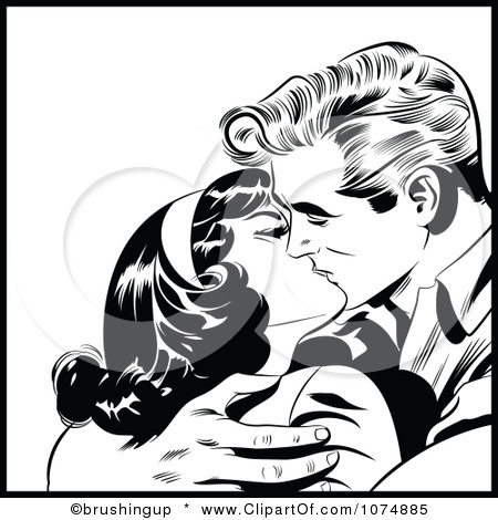 1074885 Clipart Black And White Retro Pop Art Couple Kissing And