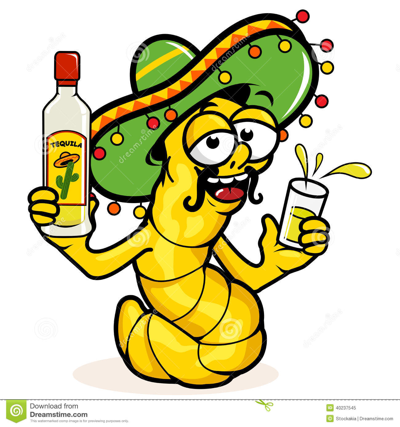 Cartoon Drunk Tequila Worm Holding A Bottle Of Tequila