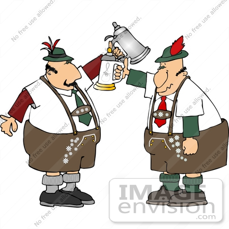 Clipart Of Two German Men In Costume At Oktoberfest Holding Beer