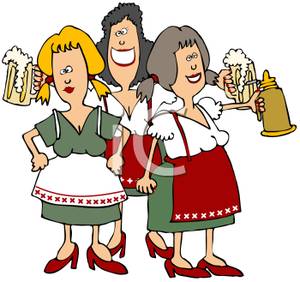 German Maidens Celebrating Octoberfest   Royalty Free Clipart Picture