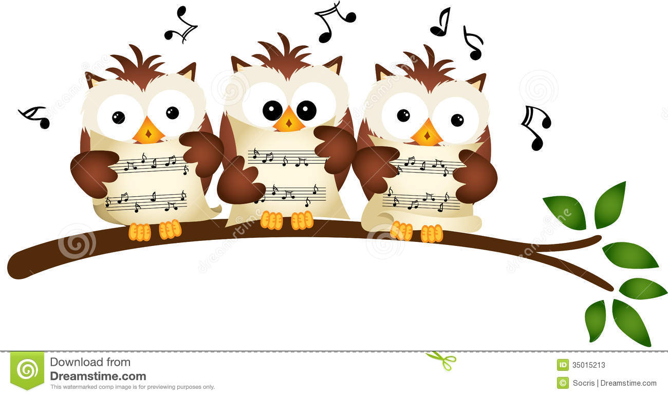 Image Representing A Three Owls Choir Singing Isolated On White