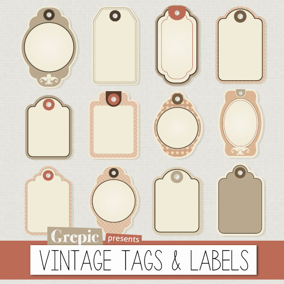 Labels Clipart Pack  Vintage Tags   Labels Digital Clip Art With    