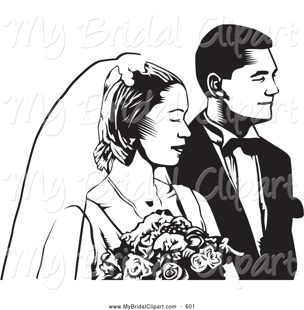 Larger Preview  Bridal Clipart Of A Black And White Wedding Couple