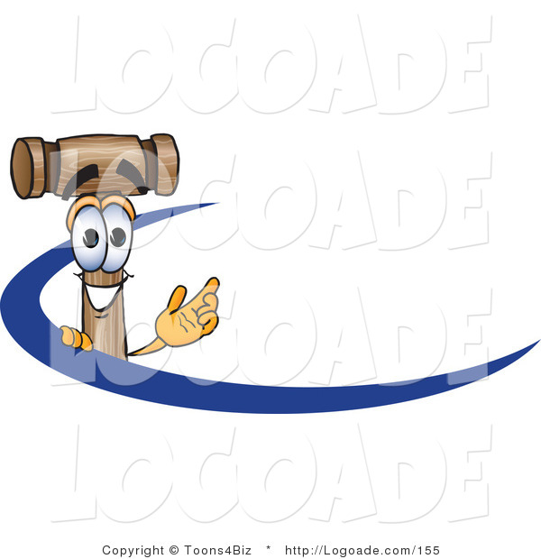 Logo Of A Wood Mallet Mascot Cartoon Character Logo With A Blue Swoop