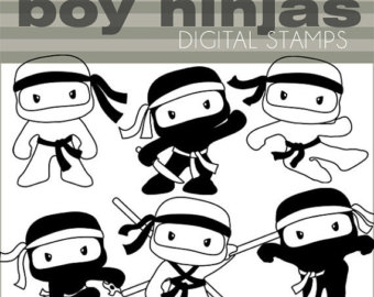 Off Ninja Digital Stamp Set Personal And Commercial Cute Boy Ninjas