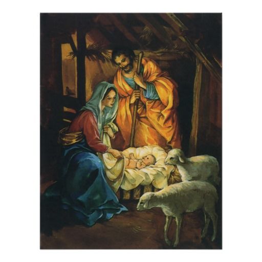 Vintage Christmas Nativity Baby Jesus In Manger Poster