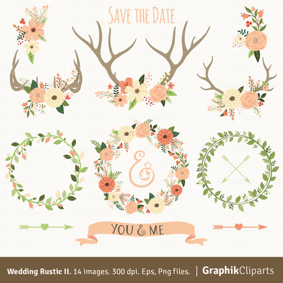 Wedding   Rustic Wedding Clipart Ii  Wedding Clipart  Floral Antlers