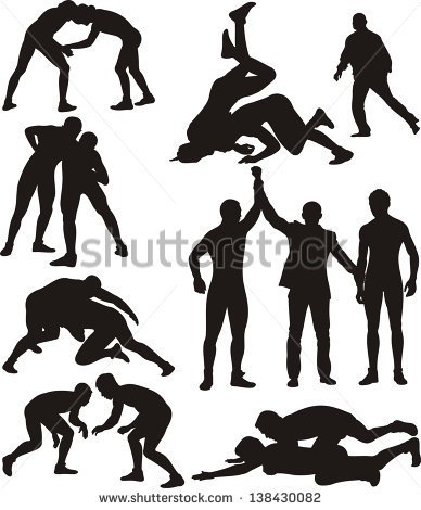 Wrestling Silhouettes   Stock Vector