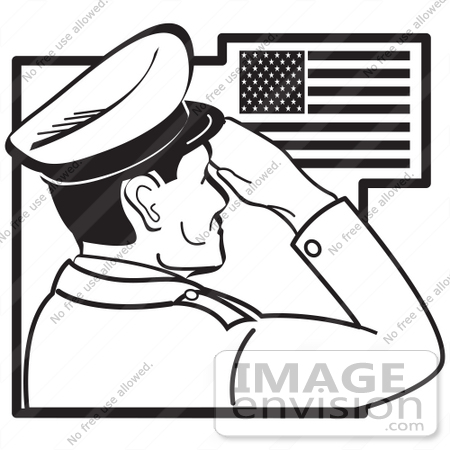29096 Royalty Free Black And White Cartoon Clip Art Of A Military Man