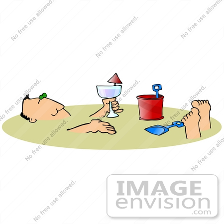 29898 Clip Art Graphic Of A Man Drinking Wine And Soaking Up The Sun