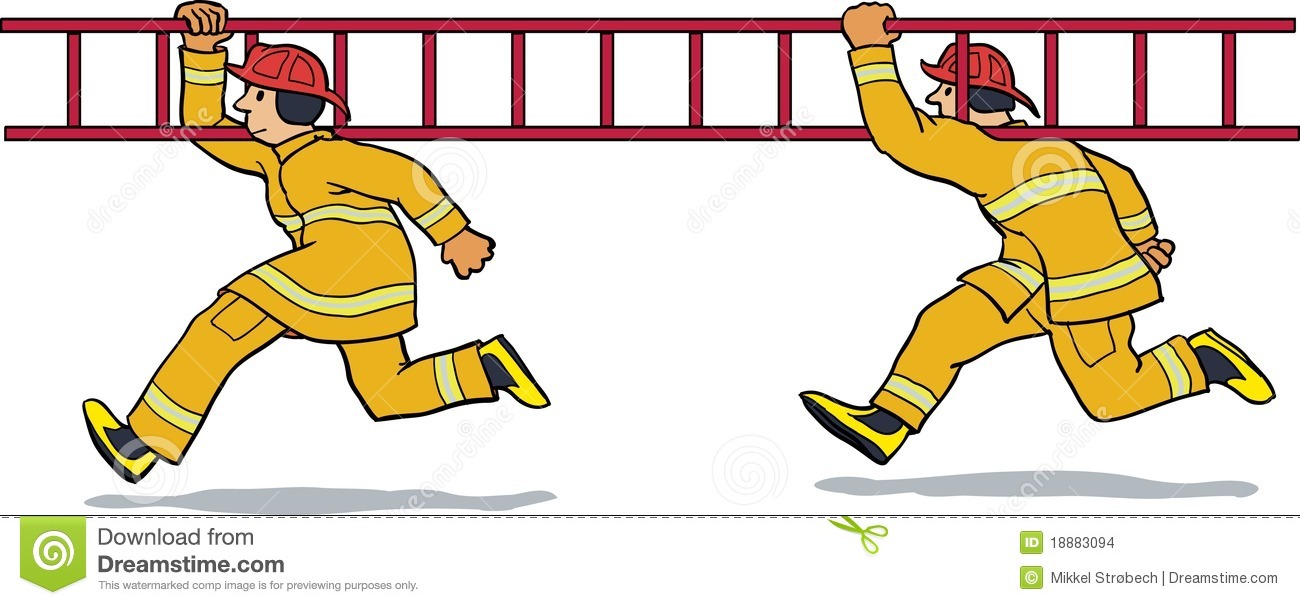Brandweerlieden Die Met Ladder Lopen Stock Afbeeldingen   Beeld