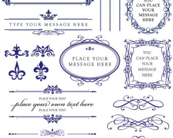 Calligraphy Vintage Clip Art Royal Blue Clipart Diy Wedding Cards    