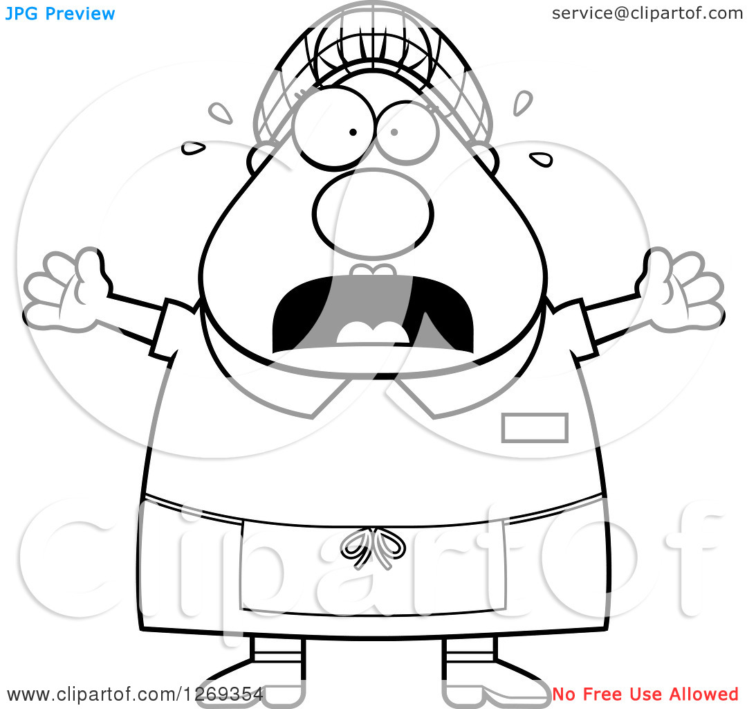 Cartoon Clipart Of A Black And White Scared Chubby Catfish Vector    