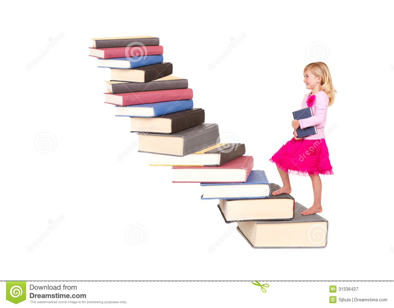 Child Climbing Staircase Of Books Royalty Free Stock Photography