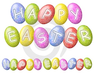Clip Art Illustration Featuring 2 Happy Easter Banners Or Logos With