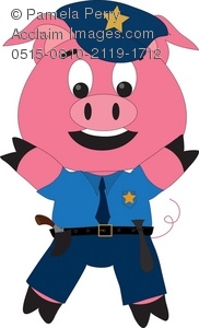 Clip Art Illustration Of A Cartoon Pig Wearing Police Uniform