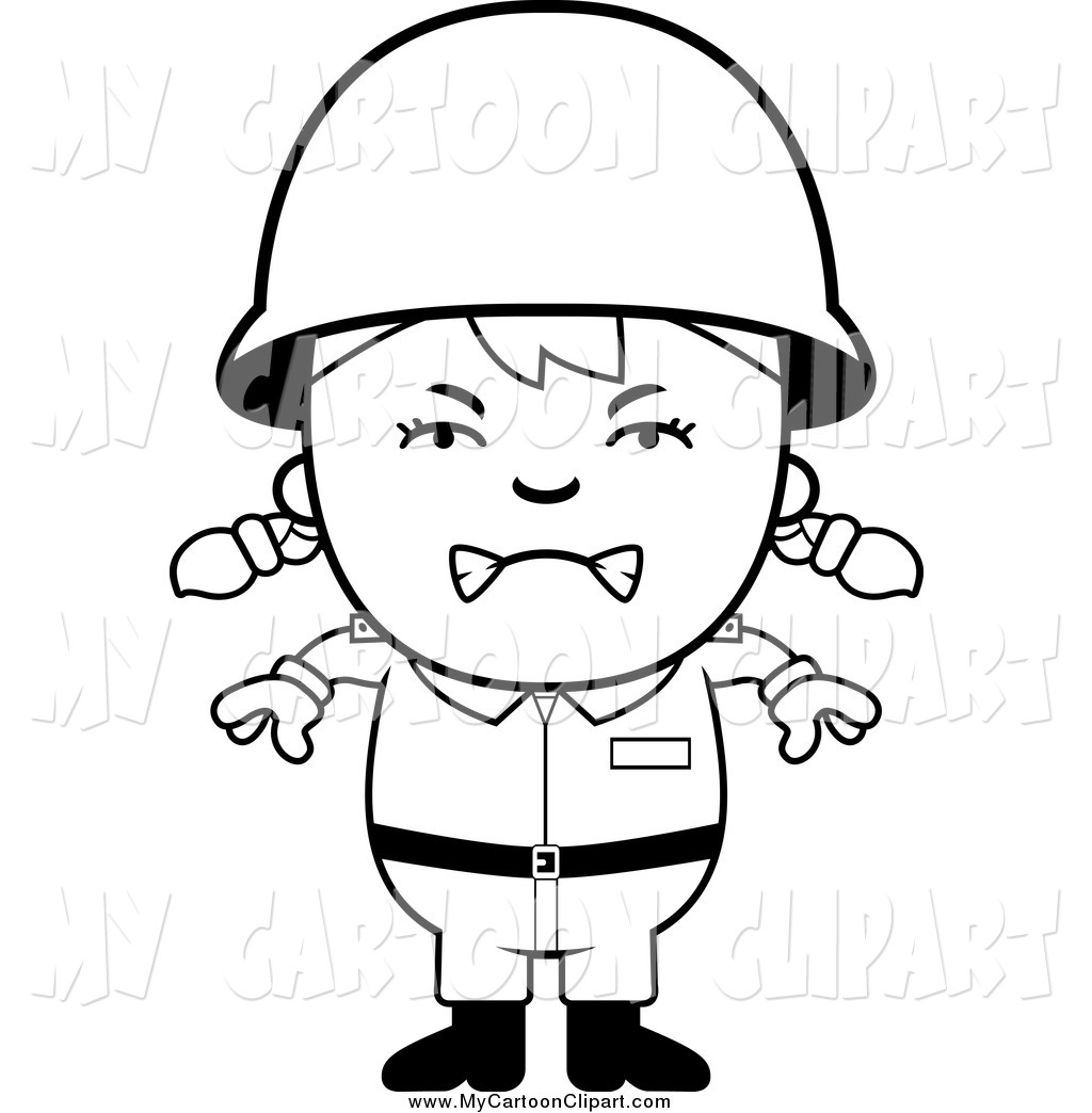 Clip Art Of A Black And White Mad Army Girl By Cory Thoman 157069 Jpg