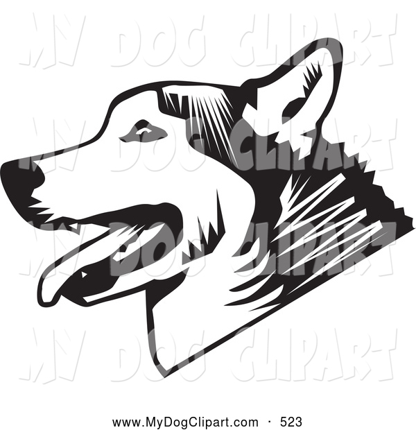 Clip Art Of A Cute Panting Husky Dog In Profile Over A White
