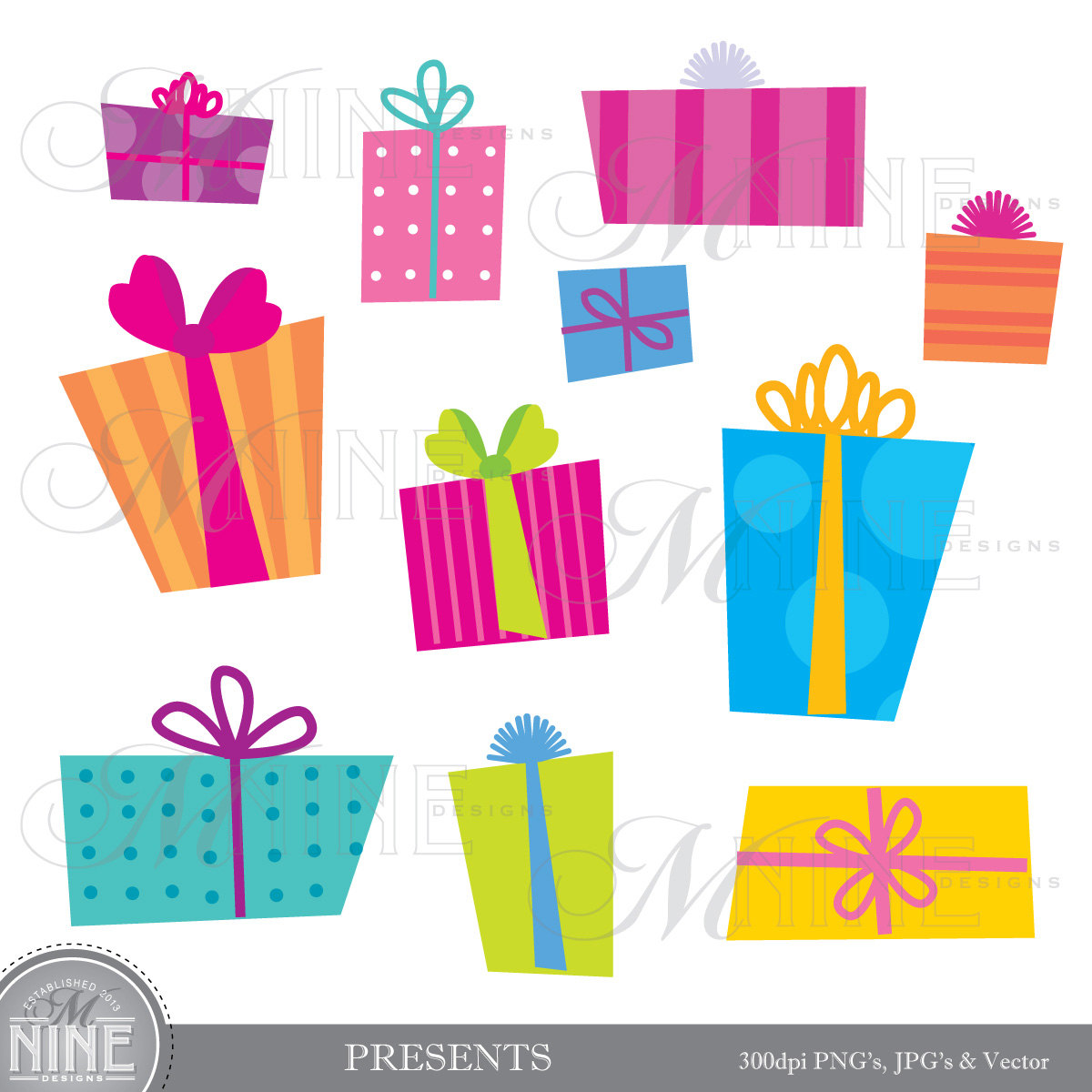 Cute Gift Box Clipart Presents Digital Clipart Gifts