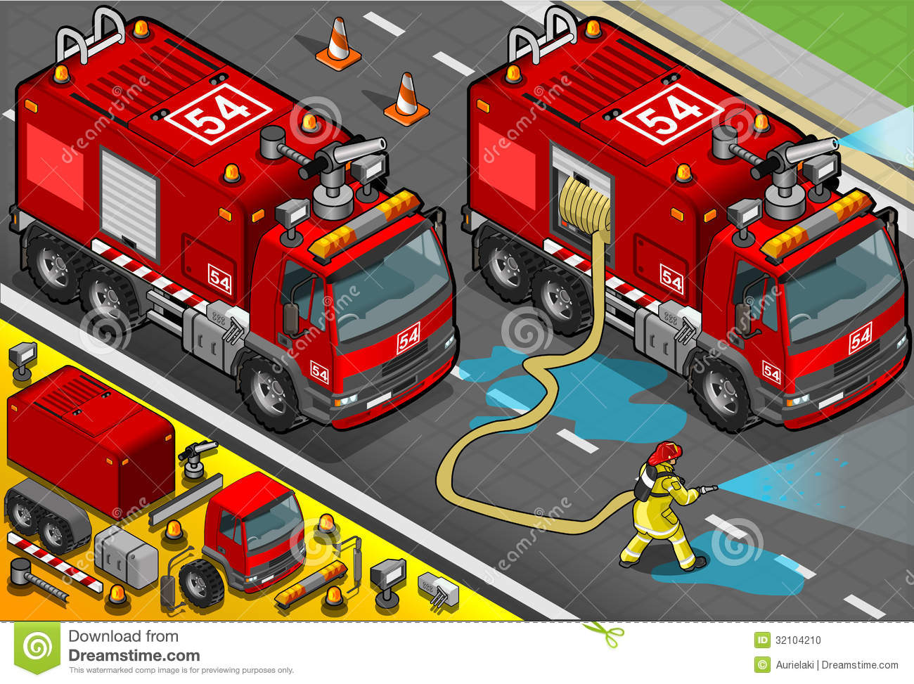 Detailed Illustration Of A Isometric Firefighter Tank Truck In Front