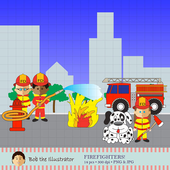 Firefighters   Digital Clipart Fire Truck Fireman Firewoman