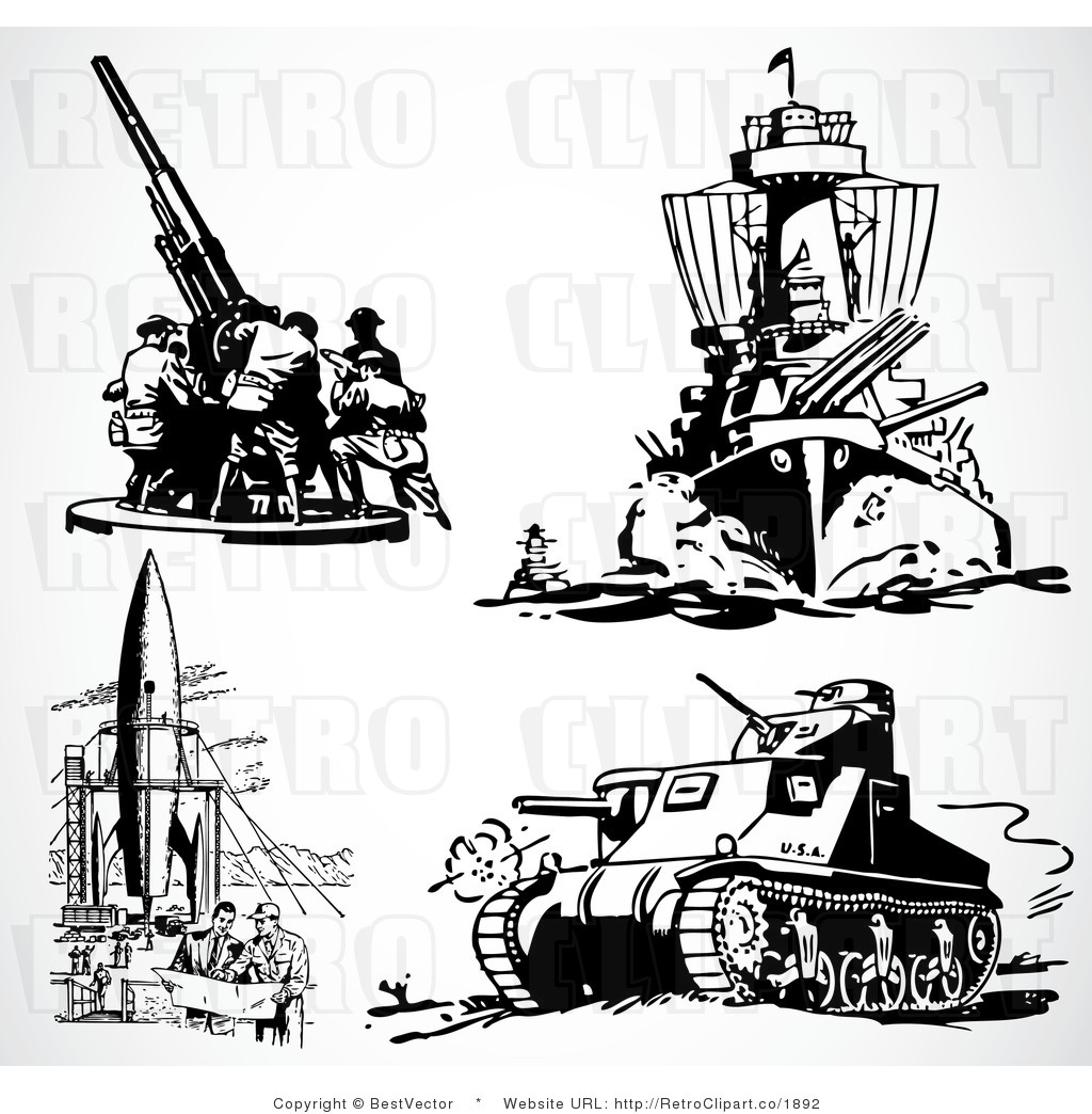  Free Black And White Retro Vector Clip Art Of A Collage Of Military    