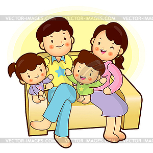 Happy Family Sitting In Couch Above  Home Character   Vector Image