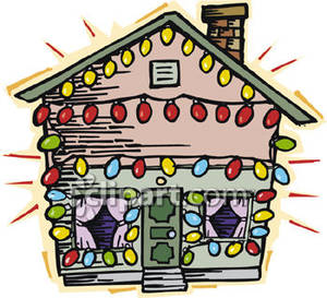 House Wtih Christmas Lights   Royalty Free Clipart Picture