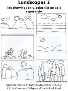 Landscapes 2 Clip Art   Black And White Line Drawings   Pers   Comm K    