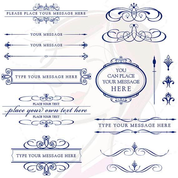 Line Art Wedding Clip Art Clipart Calligraphy Vintage Navy Blue Design