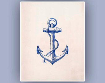 Navy Blue Anchor Clip Art Blue Anchor Print Vintage