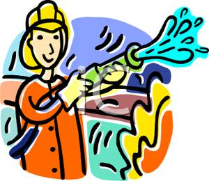 Of A Firefighter Fighting A Fire   Royalty Free Clipart Picture