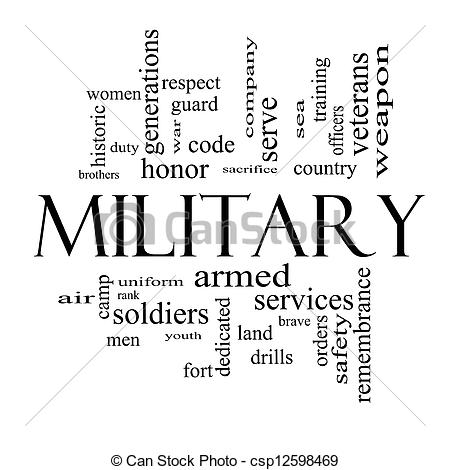 Stock Photo   Military Word Cloud Concept In Black And White   Stock    