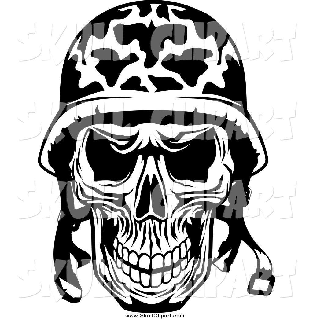 Vector Clip Art Of A Black And White Military Soldier Skull By    